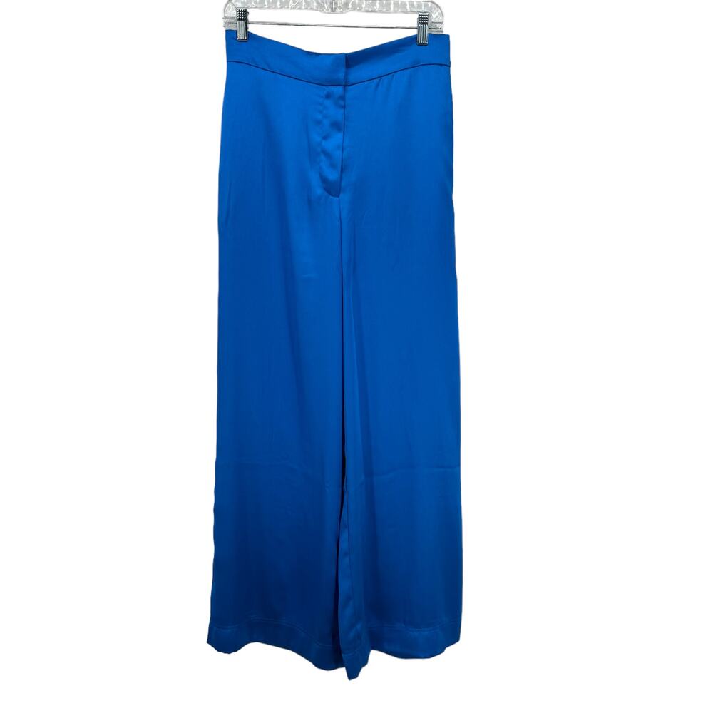 Caroline Constas Satin Trouser Pant SZ M Wide Leg Flowy Quiet Luxury Blue NEW